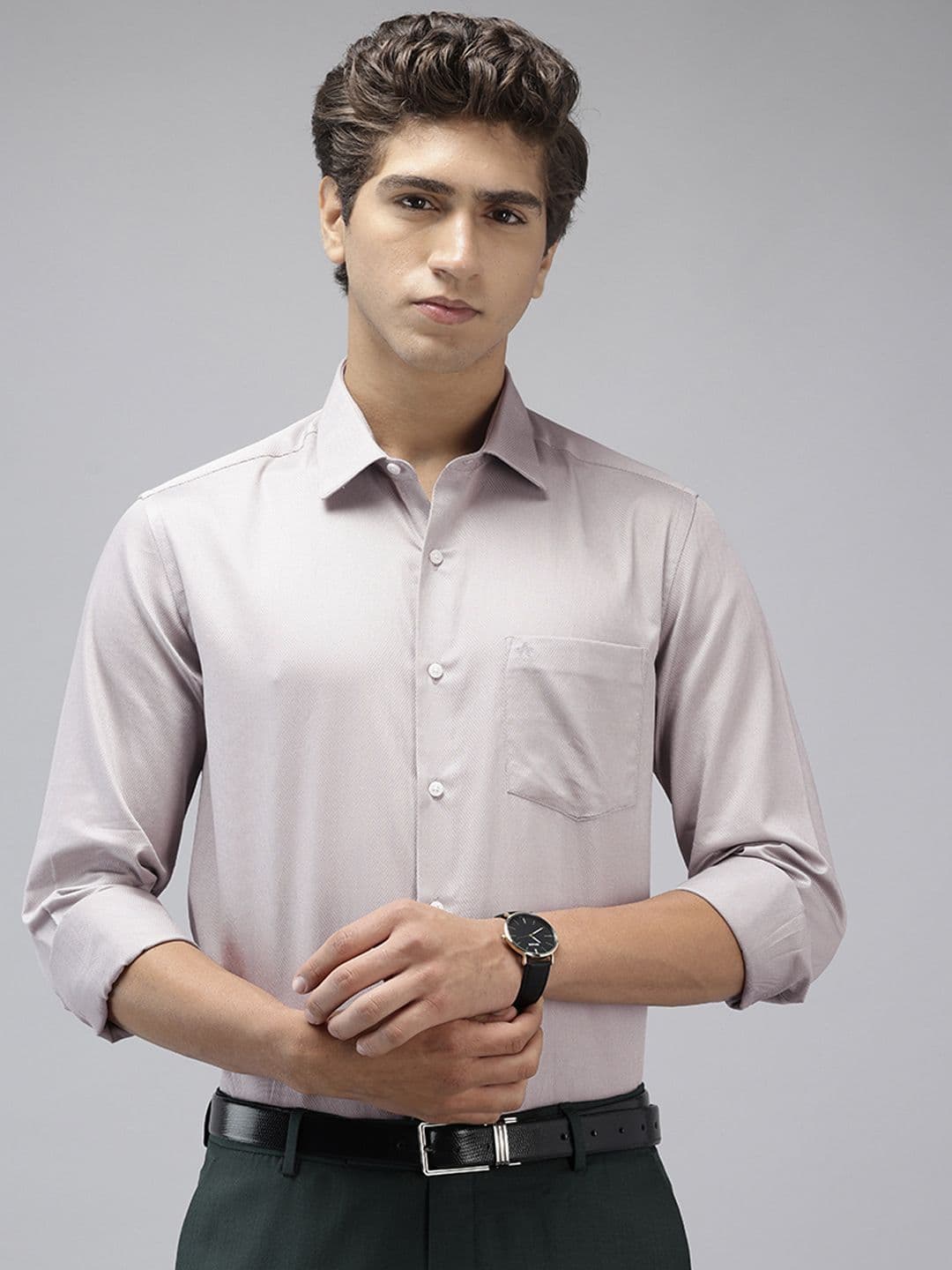 Arrow Manhattan Slim Fit Textured Pure Cotton Formal Shirt - view 1