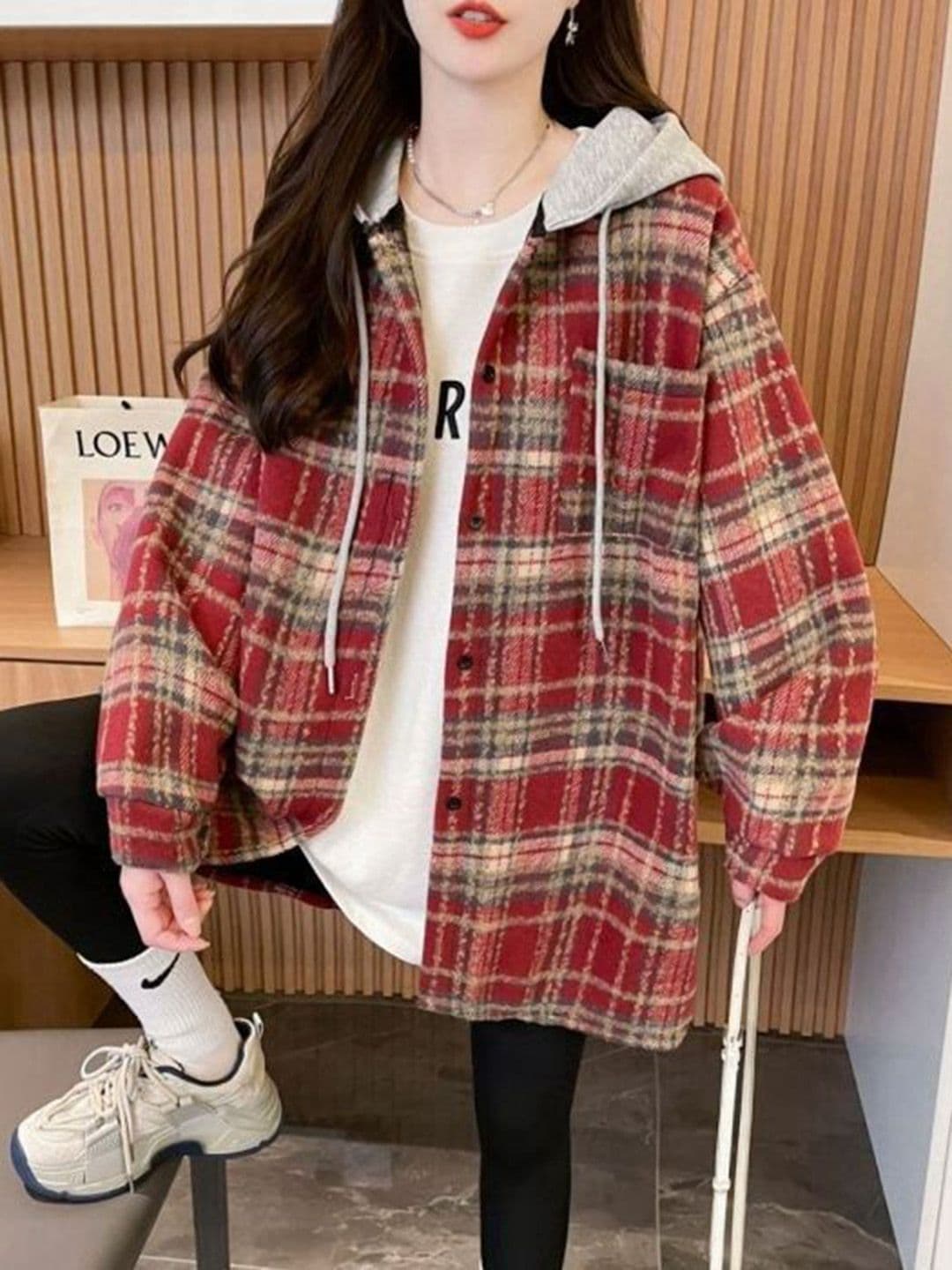 StyleCast x Revolte Women Checked Hooded Regular Tailored Jacket - view 1