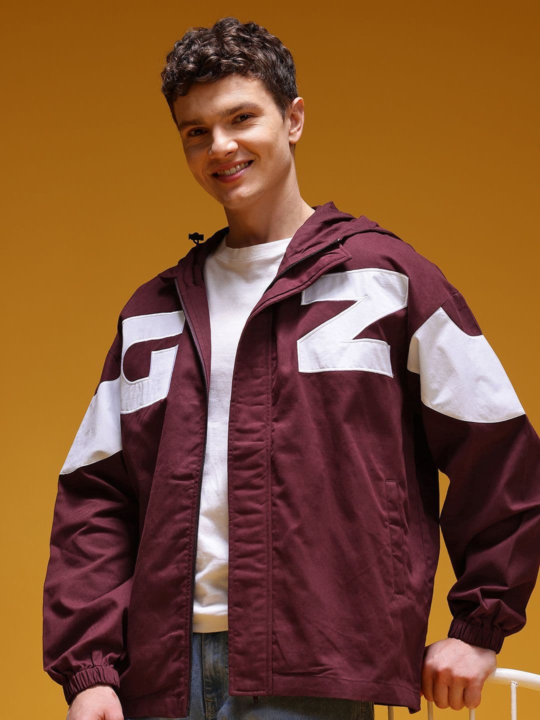 HERE&NOW Embroidered Typography Striped Hooded Jacket - view 1