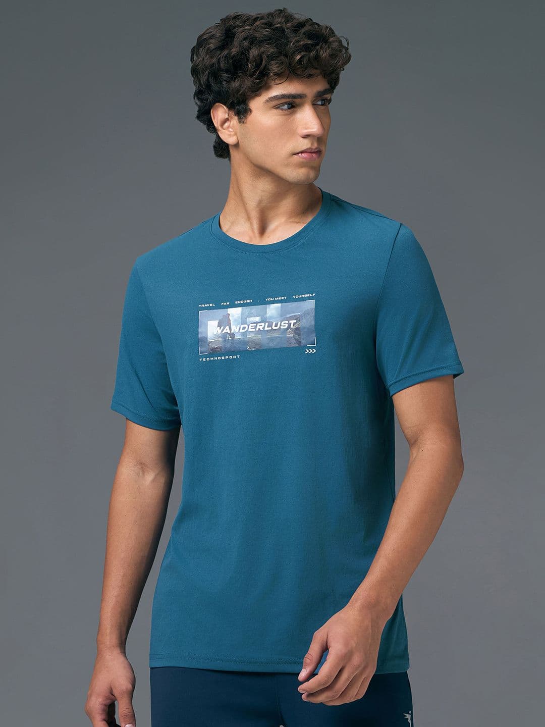Technosport Typography Printed Anti Static Slim Fit T-Shirt - view 1