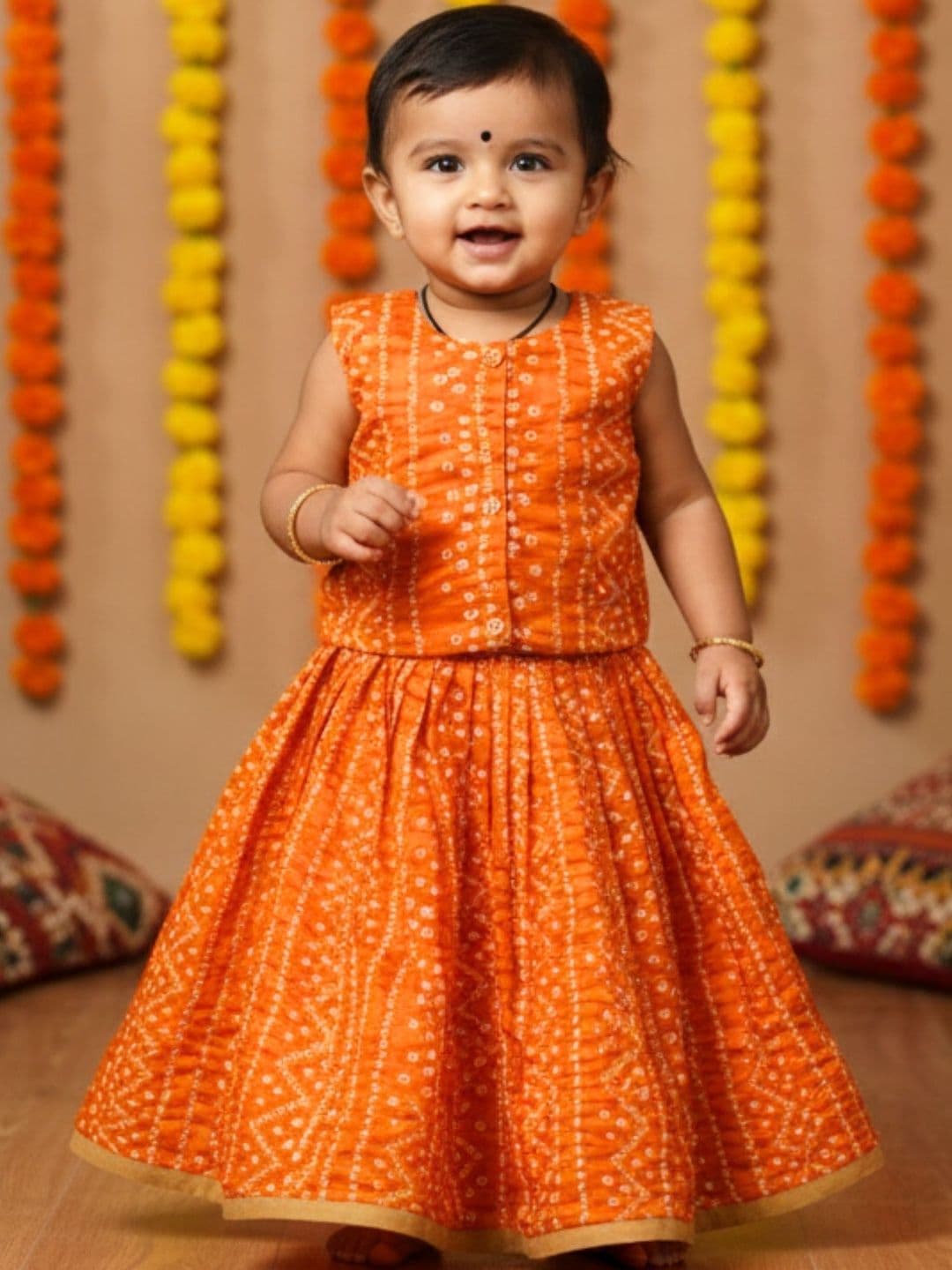 Sangria Girls Bandhani Printed Cotton Lehenga & Blouse - view 1