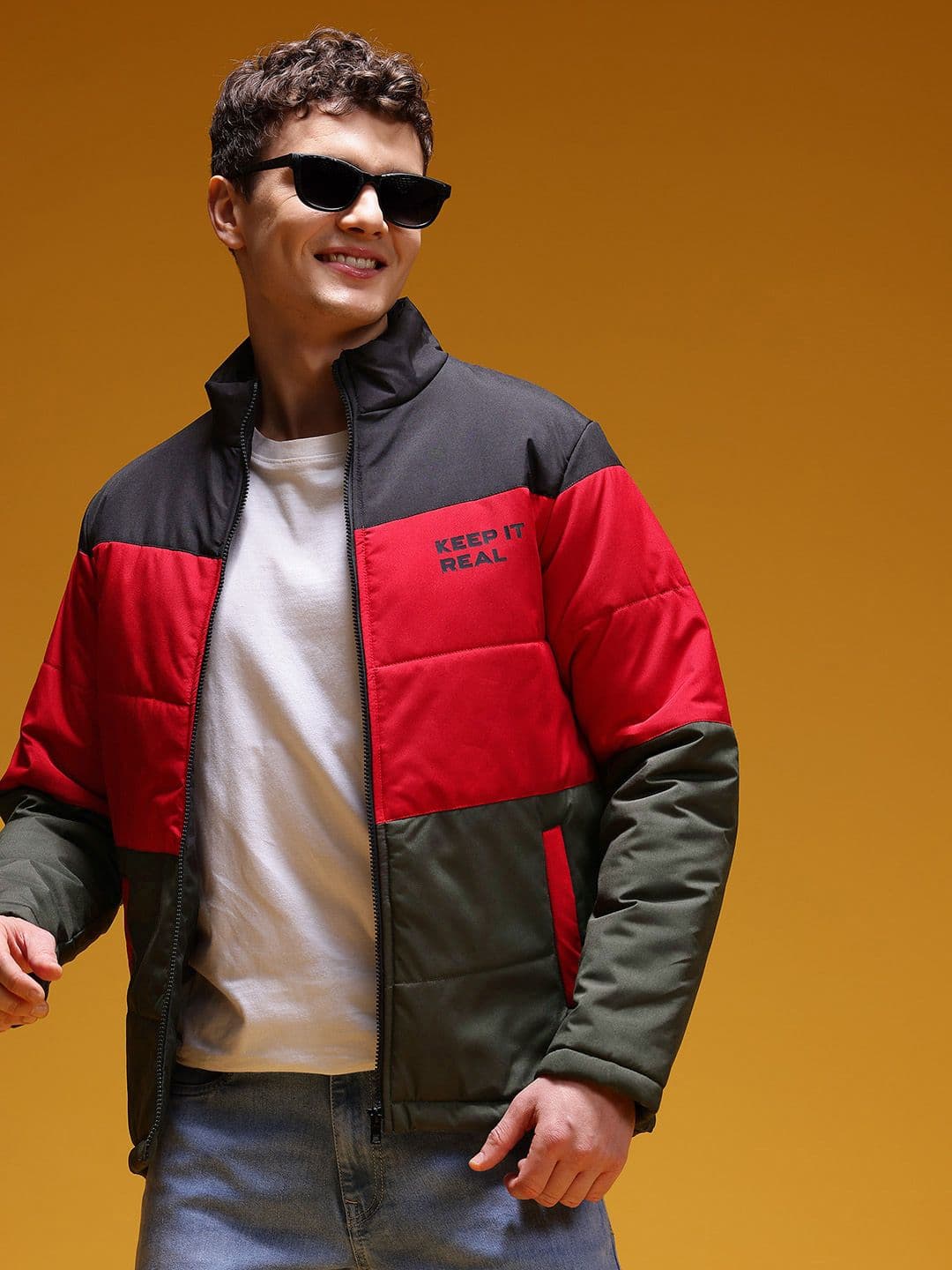 HERE&NOW Men Colorblocked Mock Collar Padded Jacket - view 1