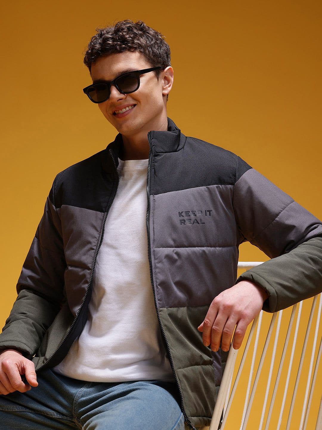 HERE&NOW Colorblocked Mock Collar Padded Jacket - view 1