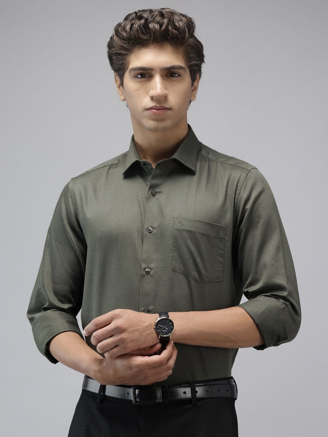 Arrow Manhattan Slim Fit Textured Pure Cotton Formal Shirt - view 1
