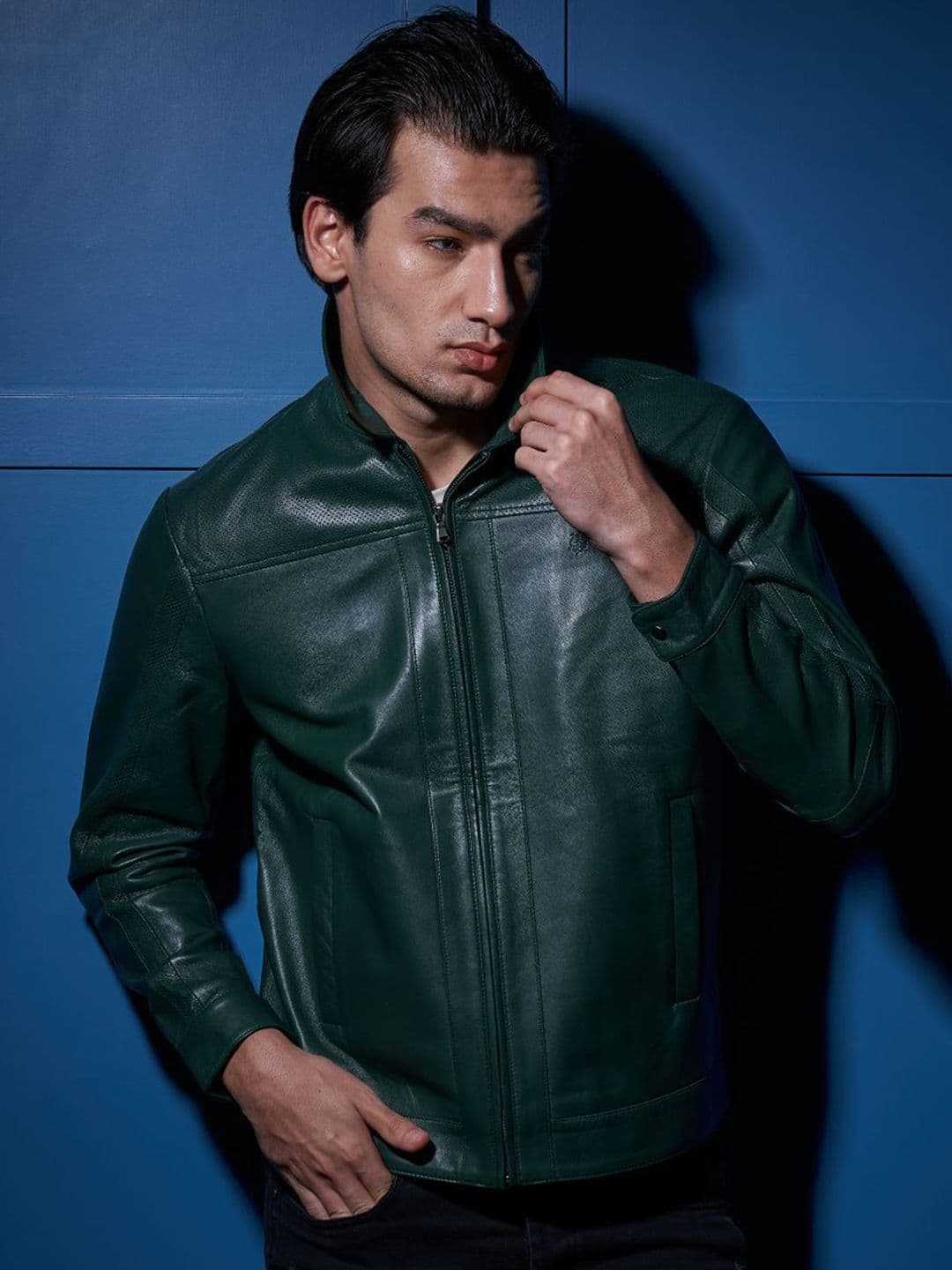 Tortoise Men Spread Collar Solid Lightweight Leather Jacket - view 1