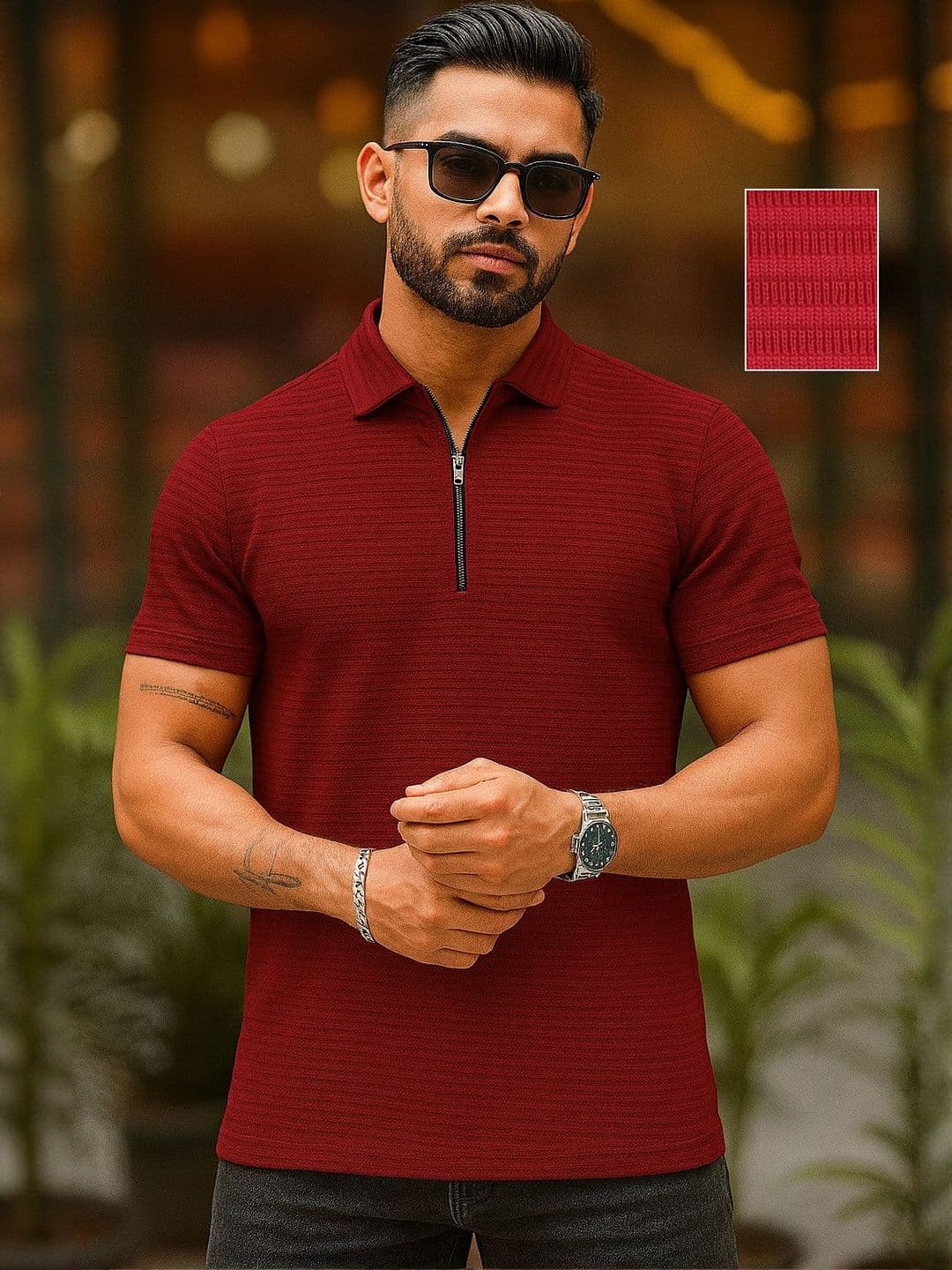 Moda Rapido Self Design Polo Collar Regular Fit Cotton T-shirt - view 1