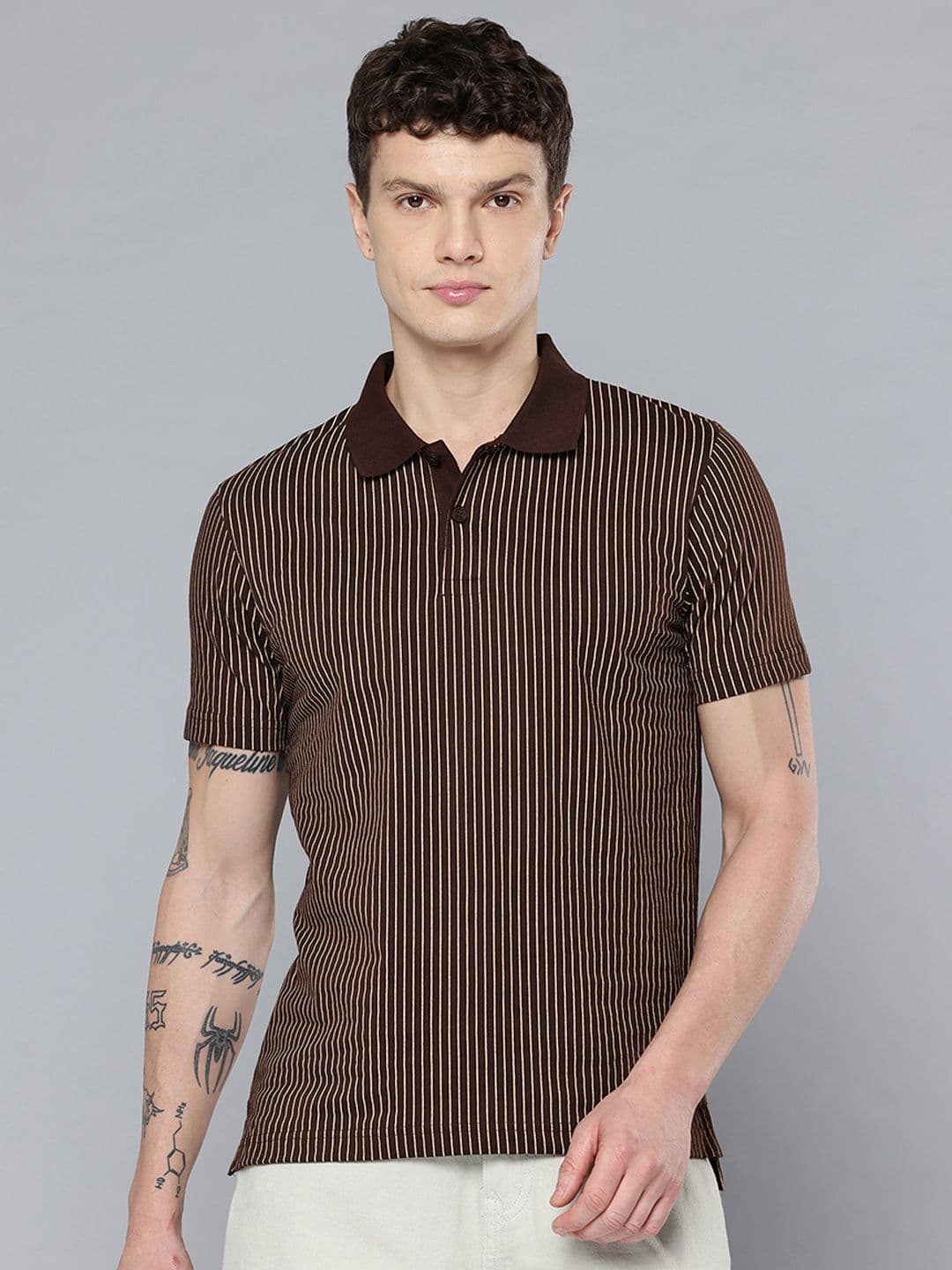 Flying Machine Men Striped Polo Collar T-shirt - view 1