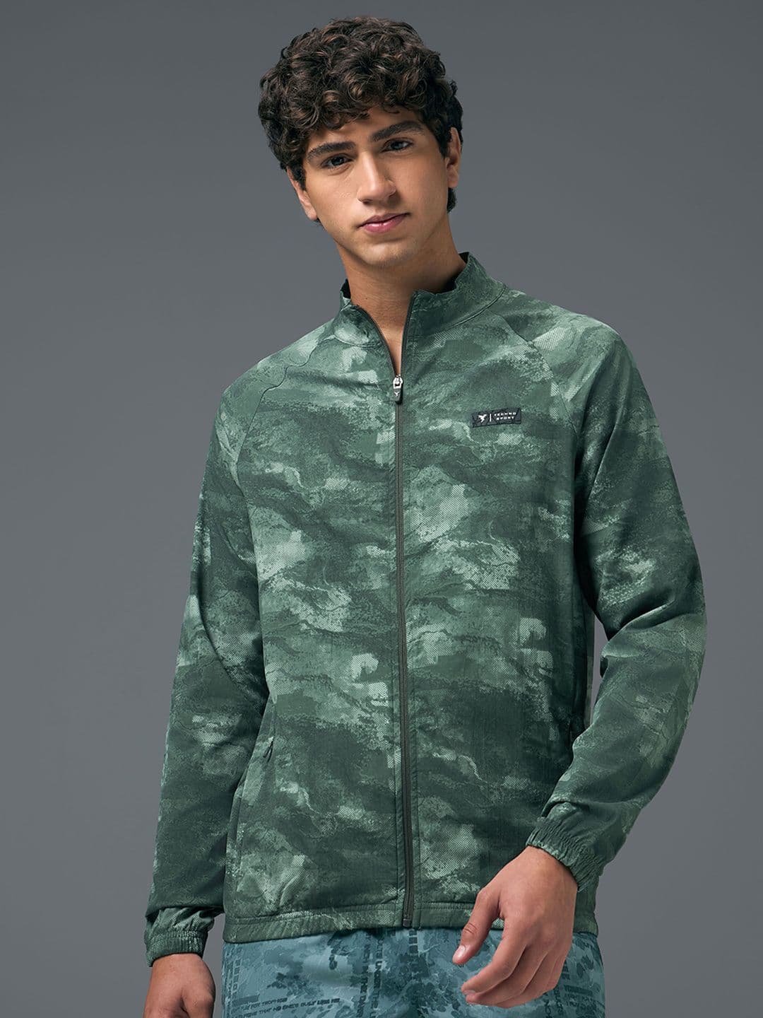 Technosport Men Mock Collar Camouflage Printed Lightweight Sporty Jacket - view 1