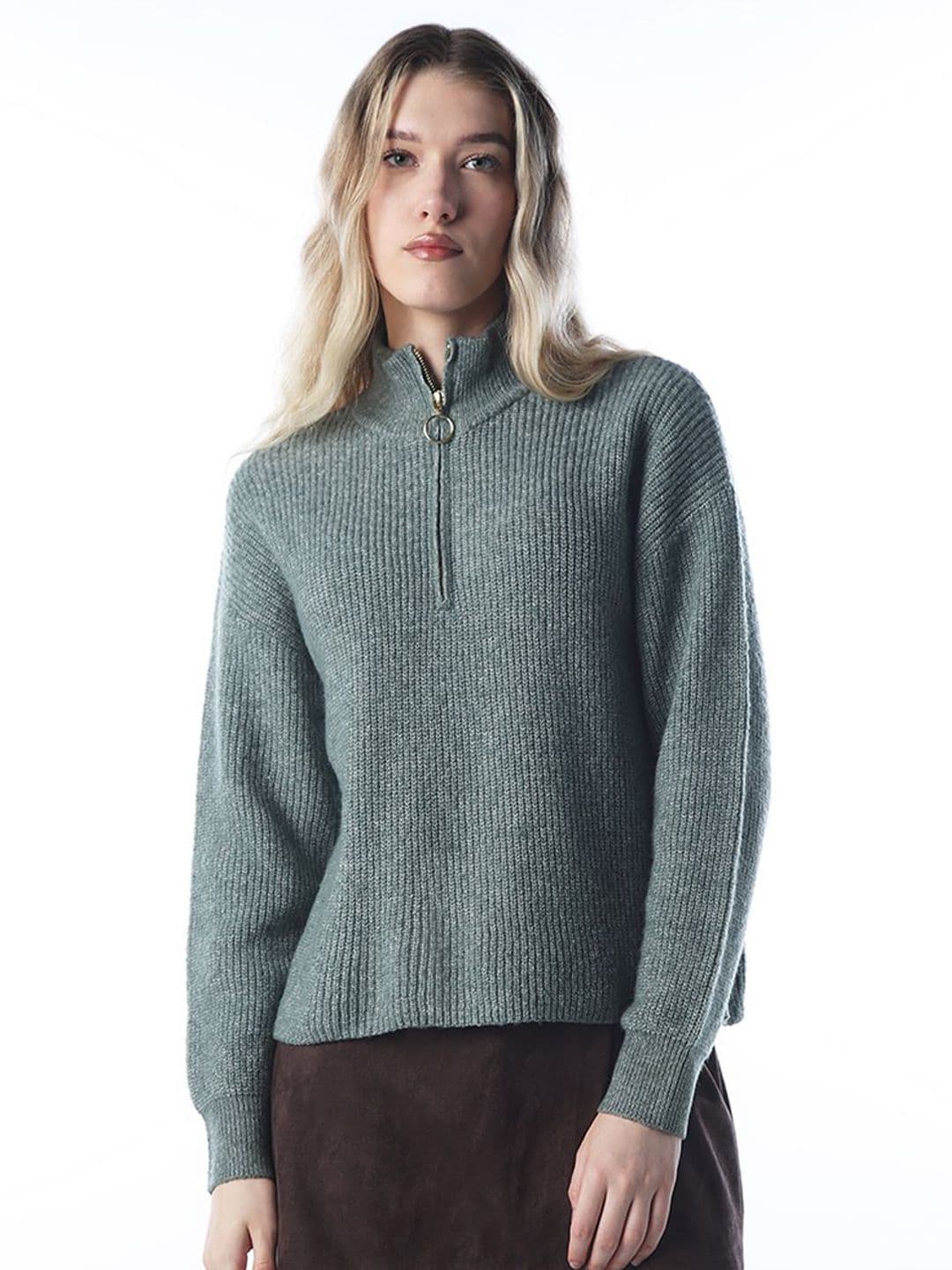 ONLY Women High Neck Half Zipper Long Sleeves Pullover Sweaters with Fuzzy Detail - view 1