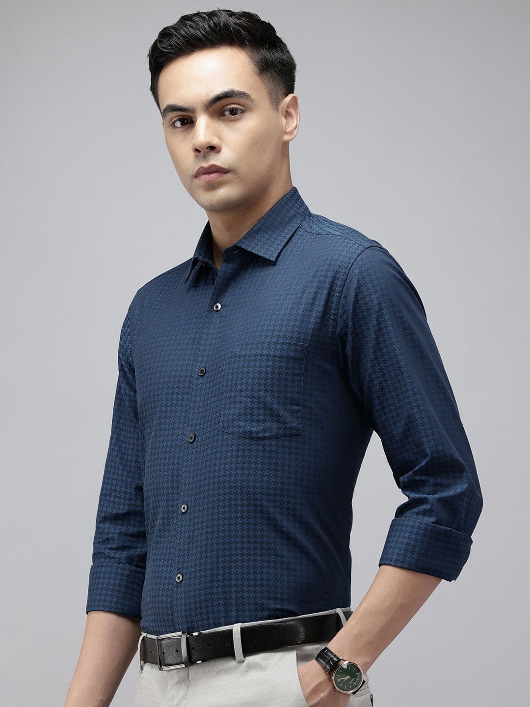Arrow Pure Cotton Self Design Geometric Manhattan Slim Fit Formal Shirt - view 1