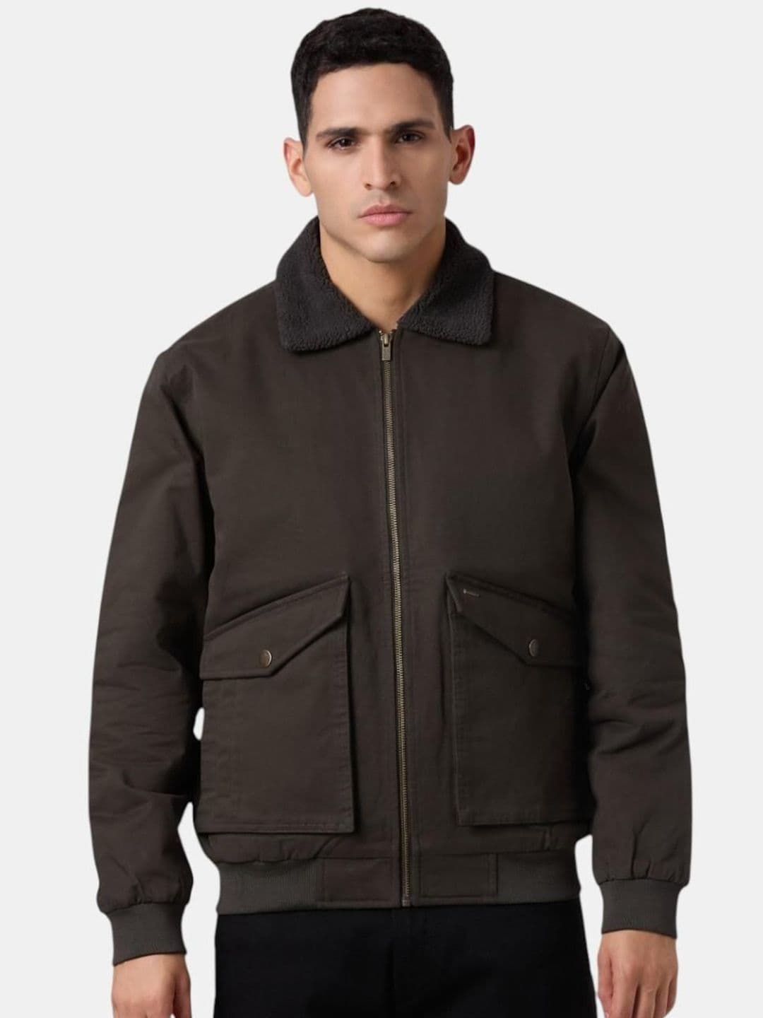 Pepe Jeans Men Spread Collar Solid Cotton Bomber Jacket - view 1