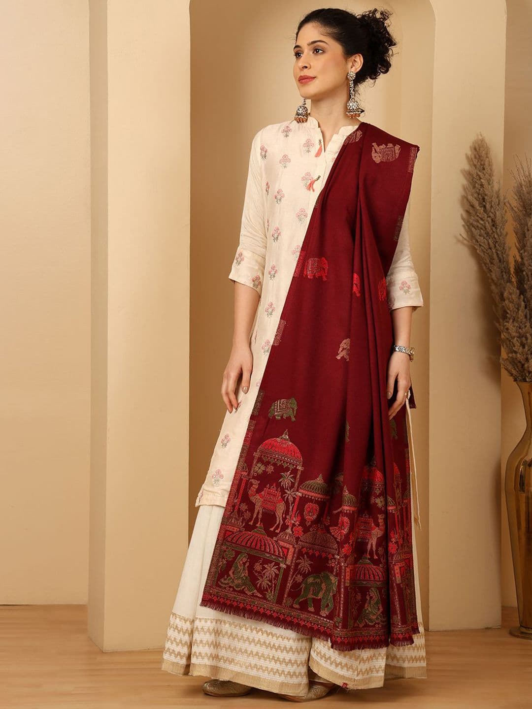 Tweedle Ethnic Motifs Woven Design Zari Shawl - view 1
