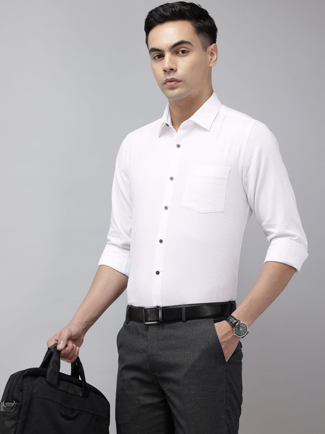 Arrow Manhattan Slim Fit Textured Pure Cotton Formal Shirt - view 1