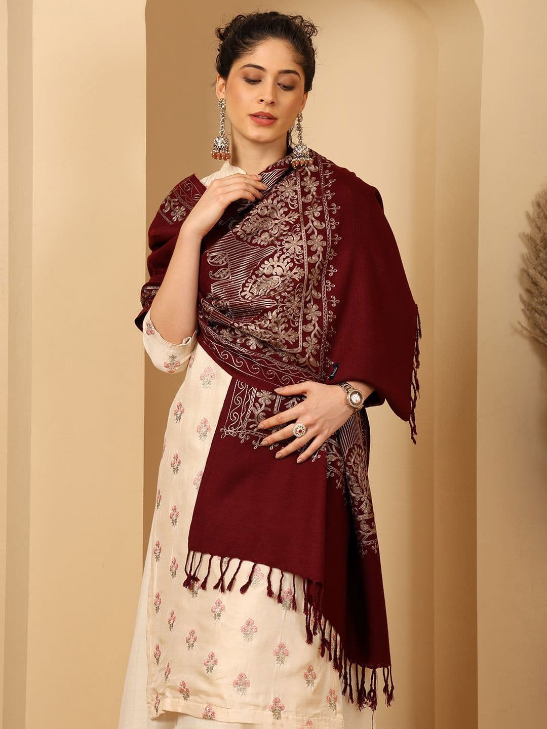 Tweedle Women Embroidered Tasselled Stole - view 1