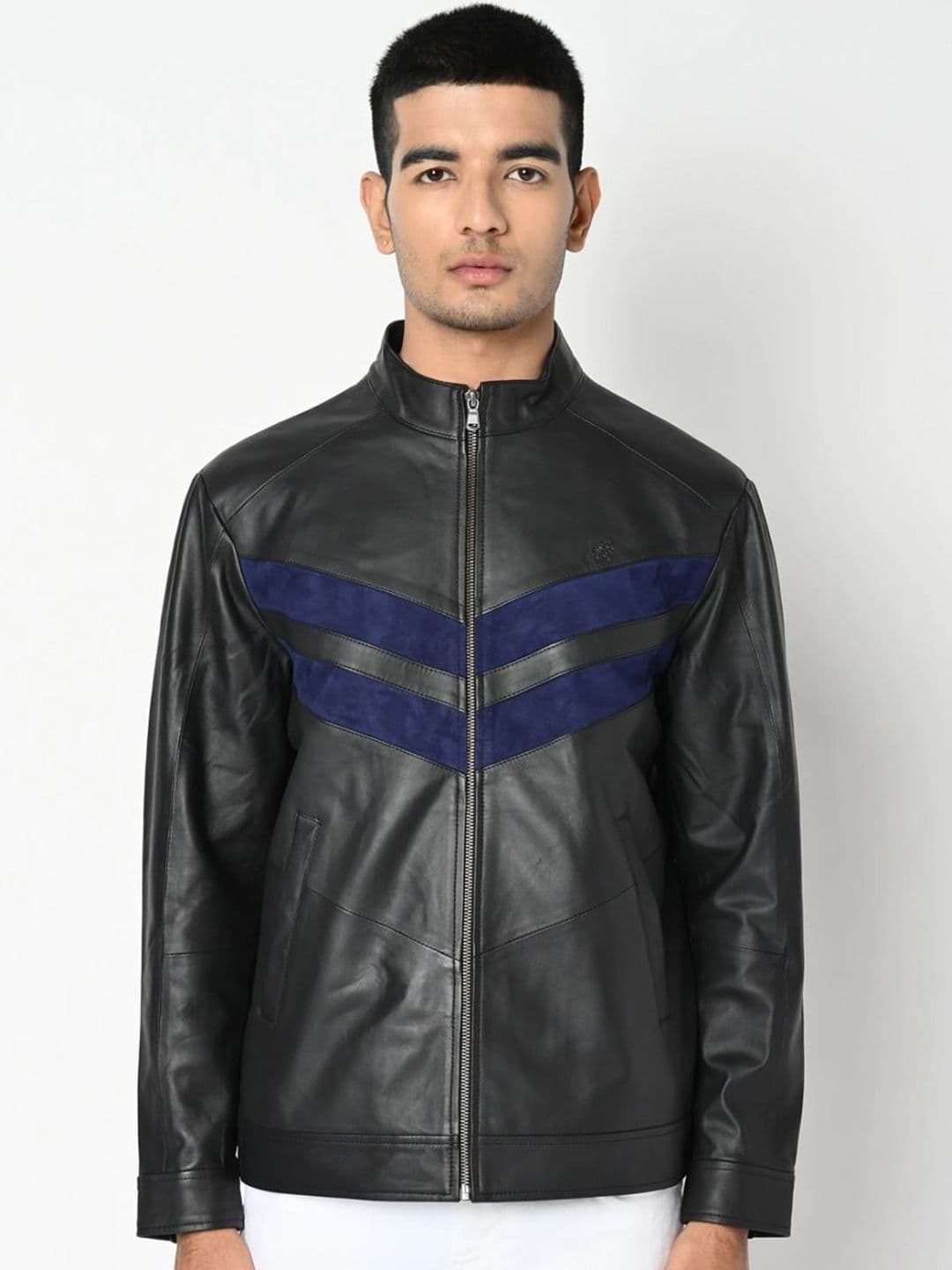 Tortoise Men Solid Mock Collar Lightweight Leather Jacket - view 1