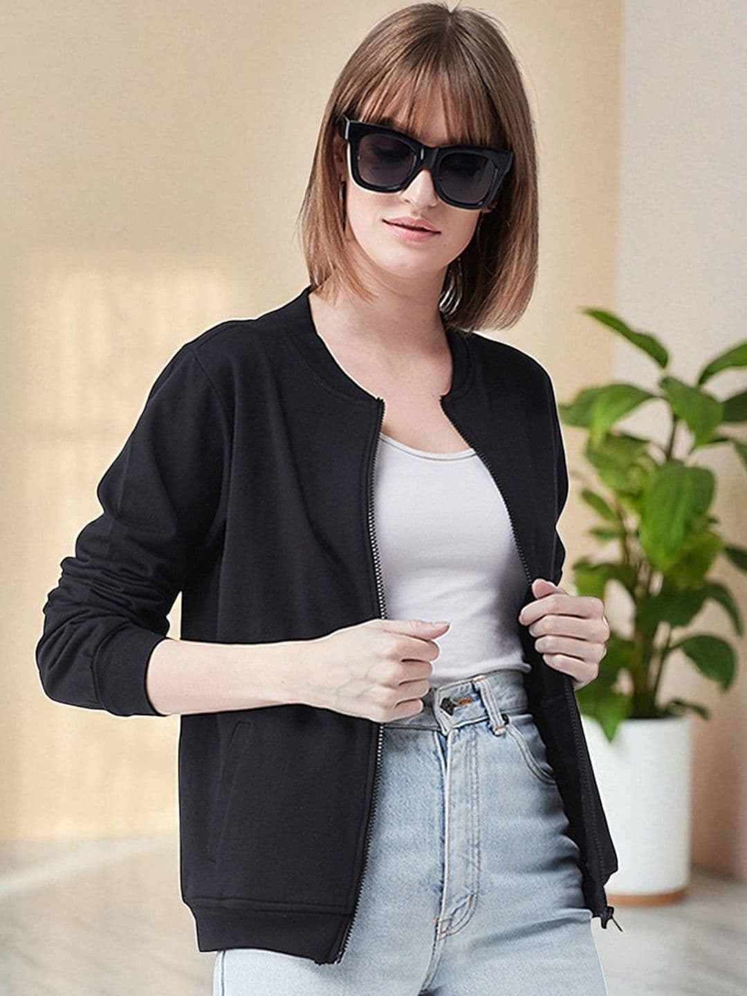 Mast & Harbour Women's Collared Full sleeves Solid Bomber Ribbed Regular length Jacket - view 1