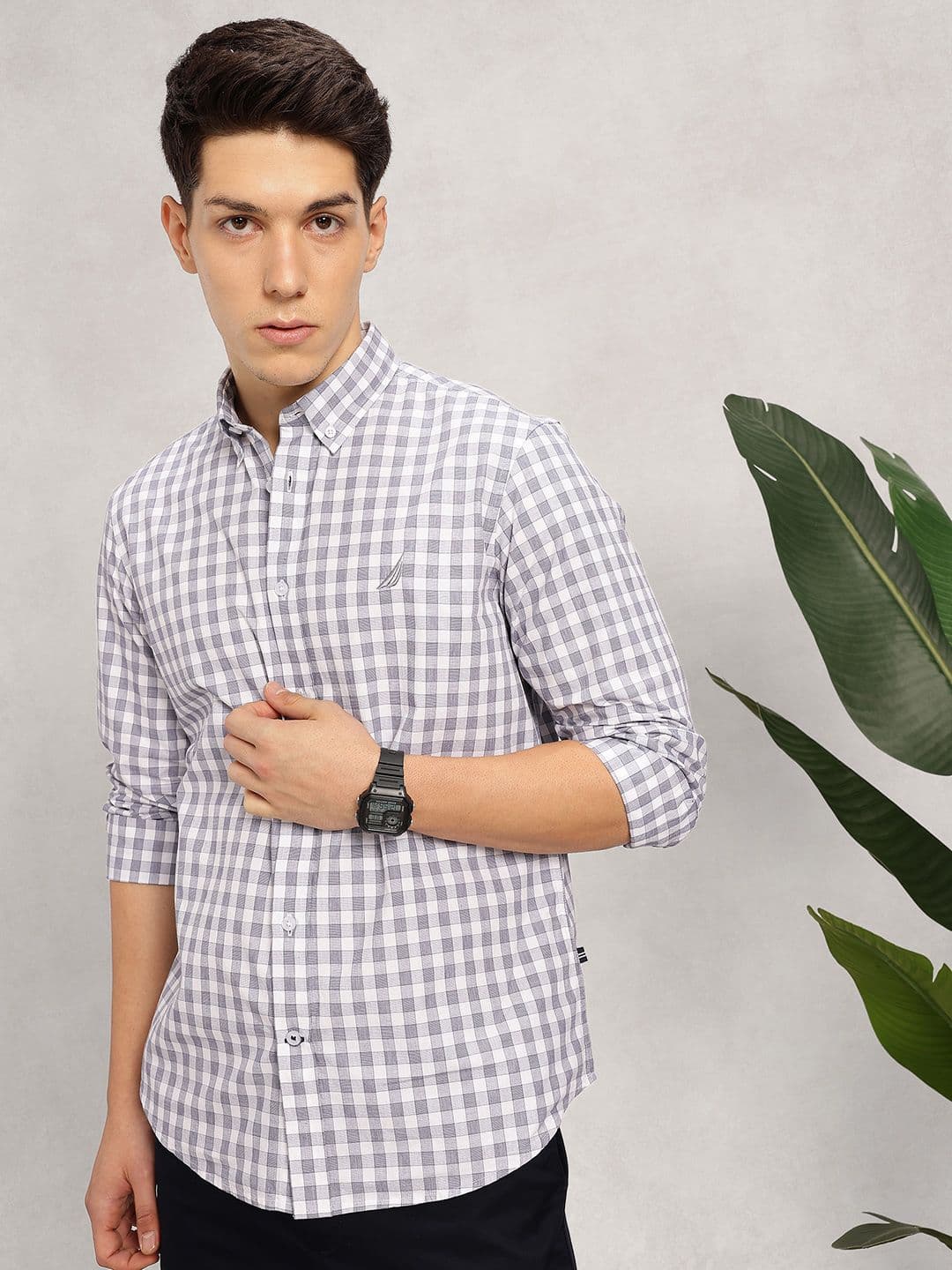 Nautica Slim Fit Micro Checked Pure Cotton Casual Shirt - view 1
