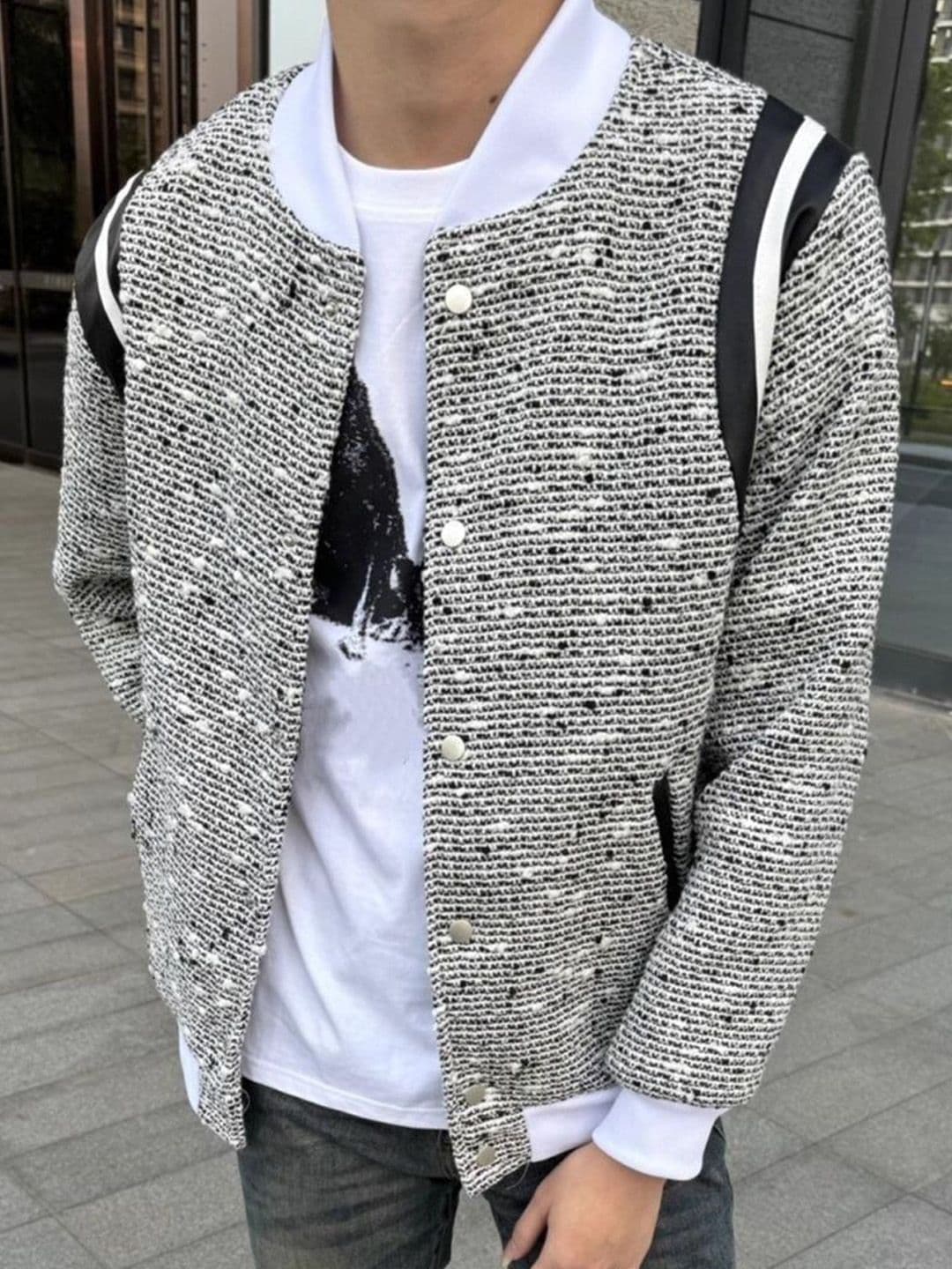 StyleCast x Revolte Men Grey Striped Collarless Jacket - view 1