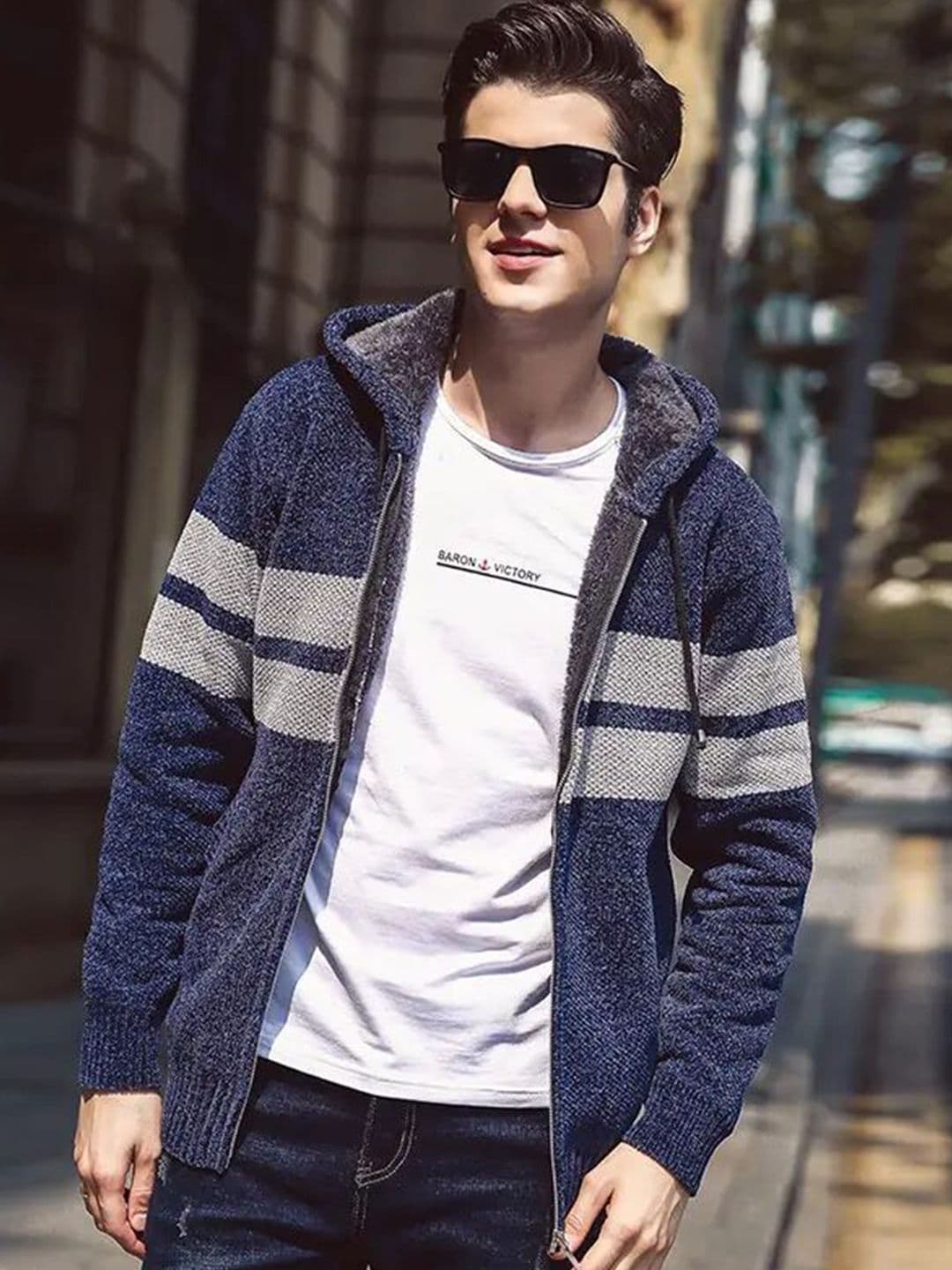 StyleCast Men Striped Hooded Jacket - view 1