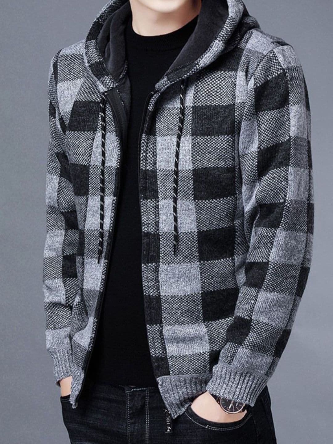 StyleCast Men Checked Long Sleeves Hooded Quilted Jacket - view 1
