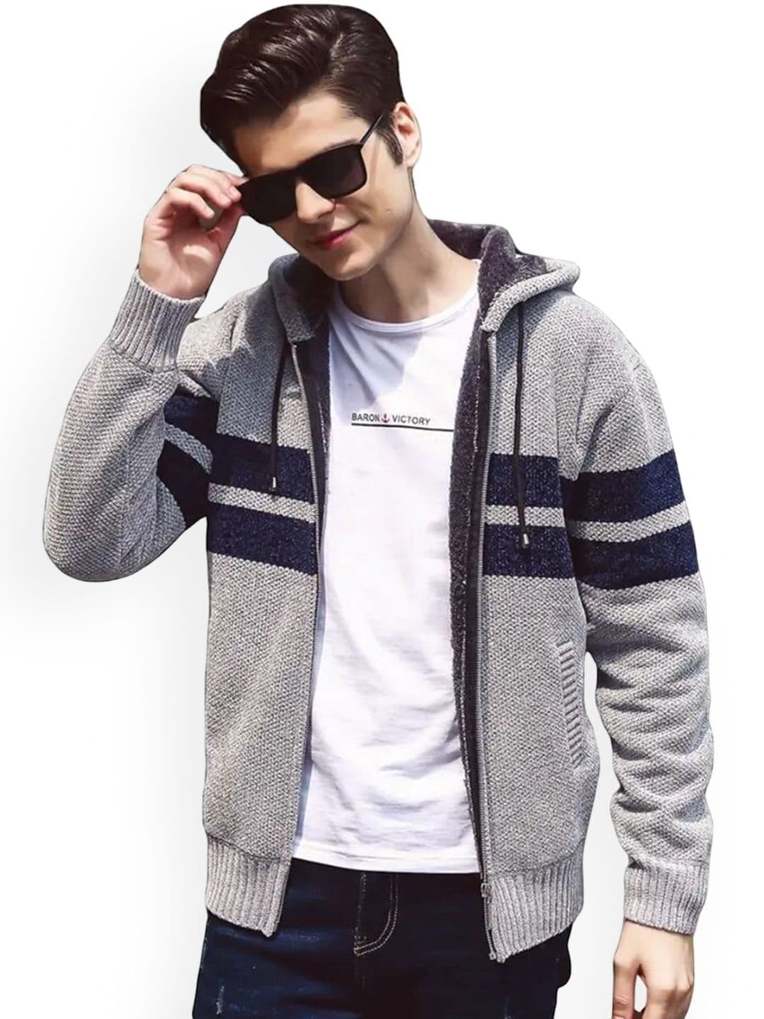 StyleCast Men Striped Hooded Open Front Jacket - view 1