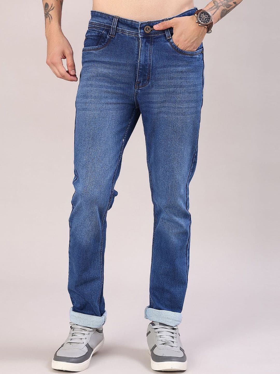 V-Mart Men Regular Fit Mid-Rise Light Fade Stretchable Denim Jeans - view 1