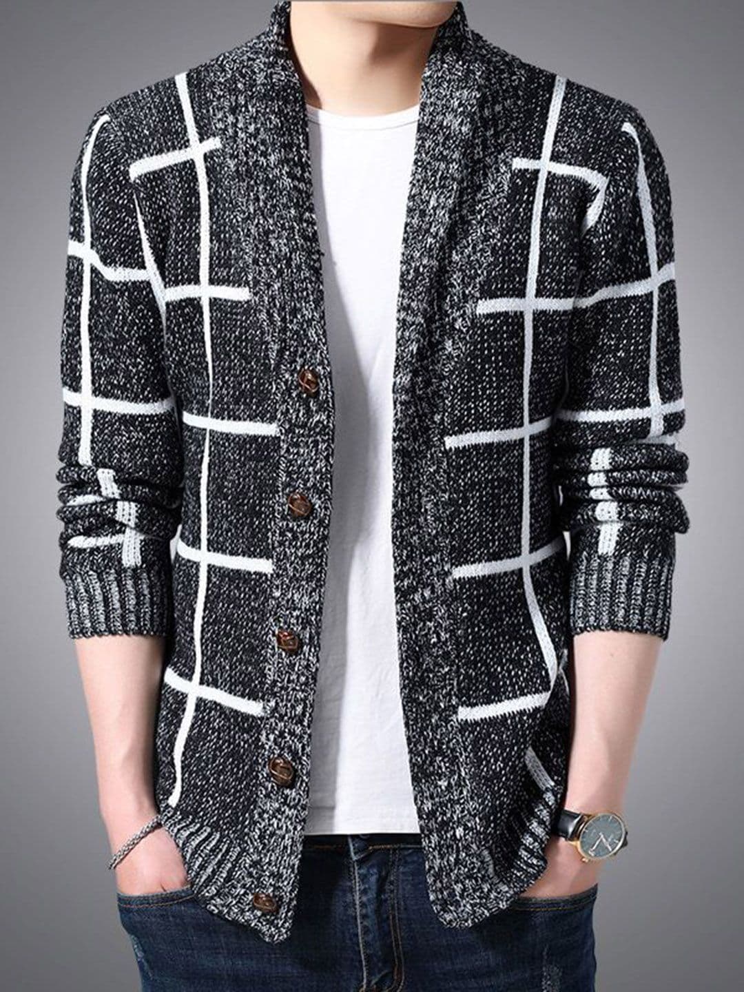 StyleCast Men Checked Shawl Collar Cotton Long Sleeves Jacket - view 1