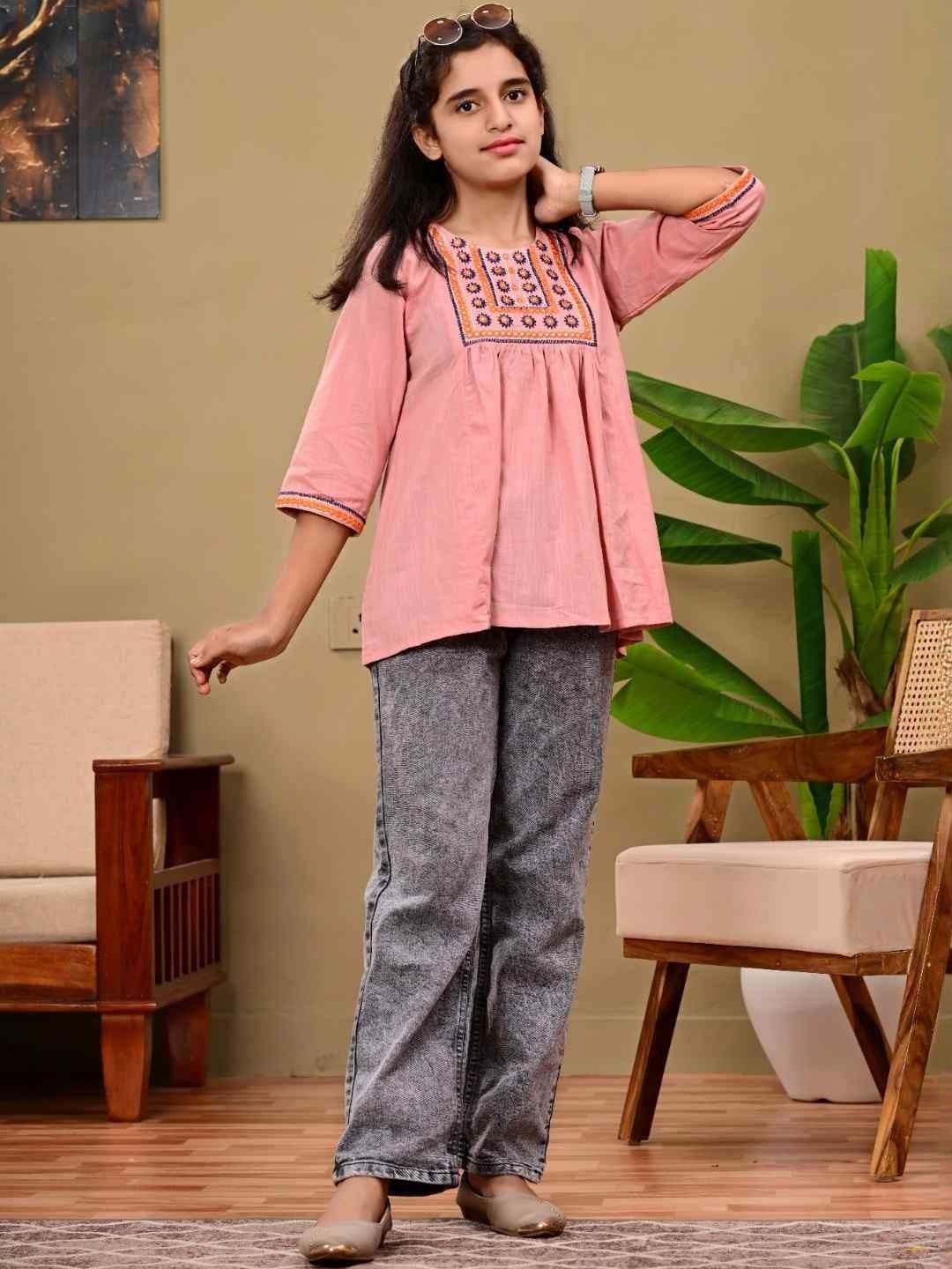 DMP FASHION Girls Embroidered Cotton Top - view 1