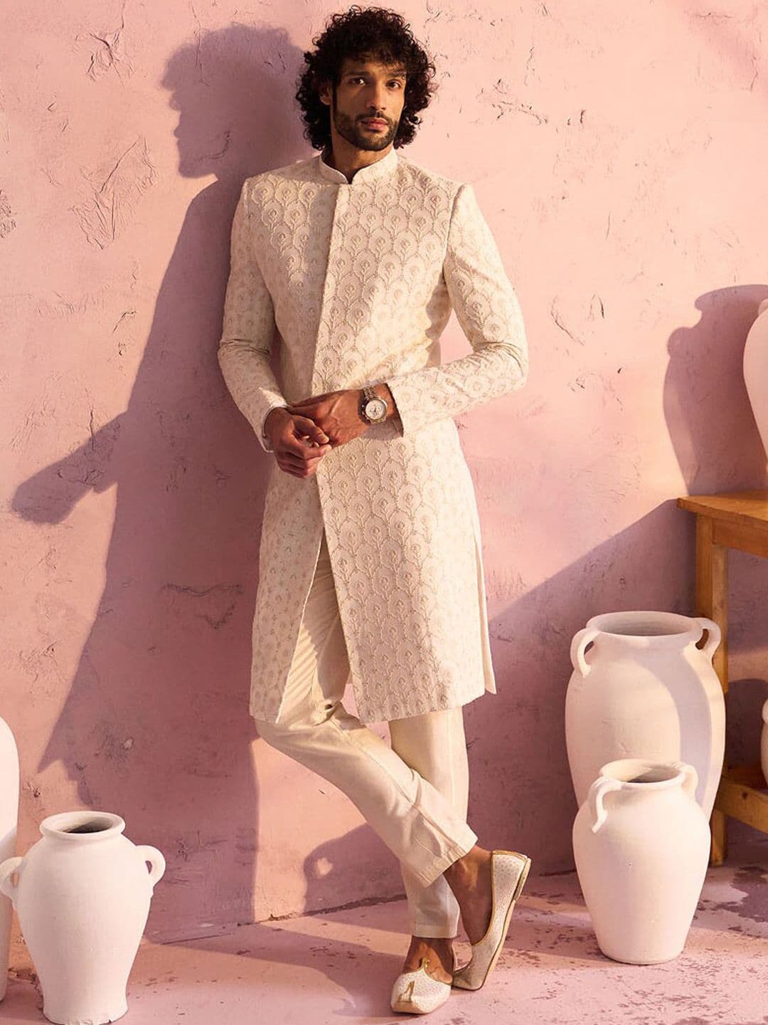 VASTRAMAY Embroidered Sherwani With Trousers - view 1