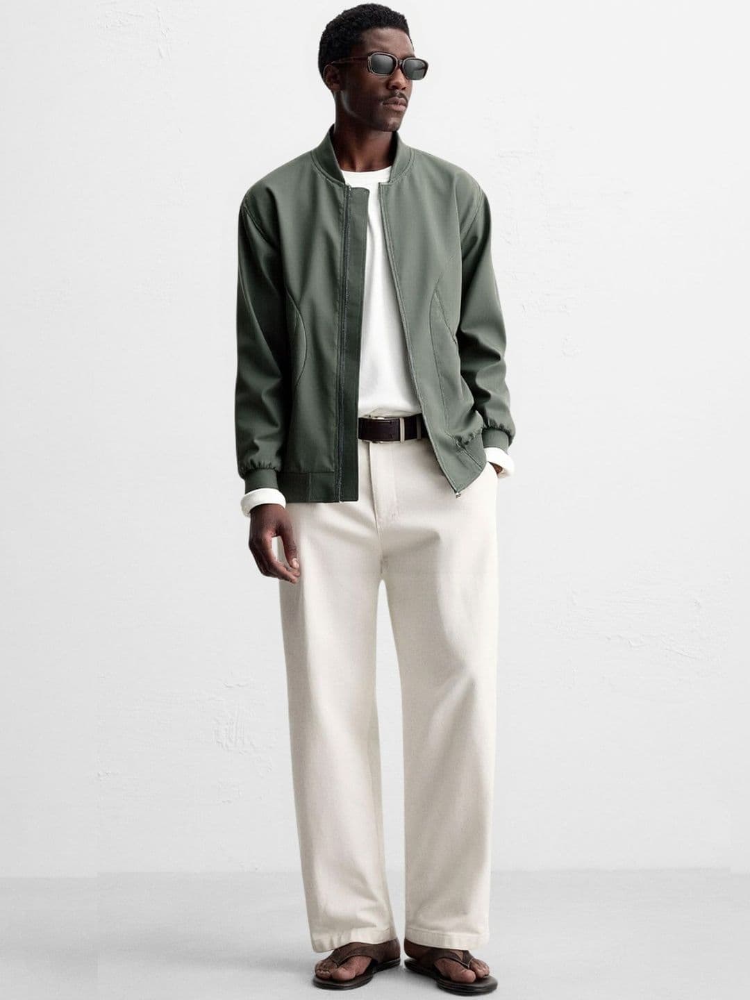 HERE&NOW Men Green Stand Collar Polyester Open Front Jacket - view 1