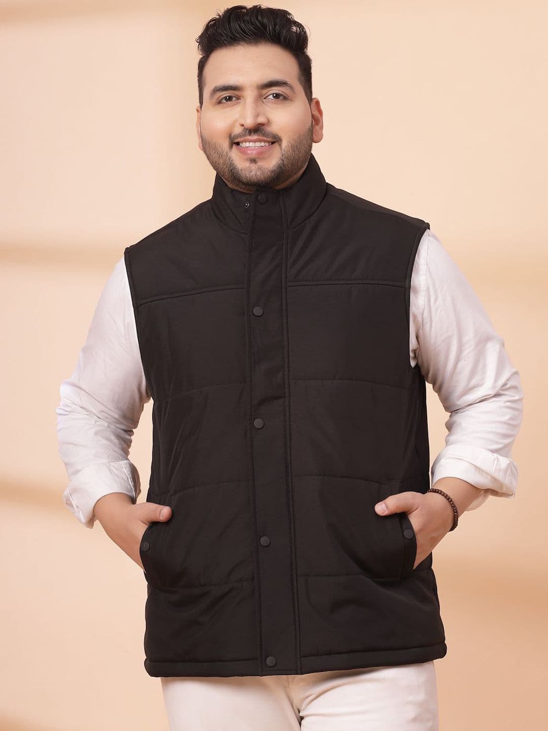 plusS Men Mock Collar Solid Gilet Jacket - view 1
