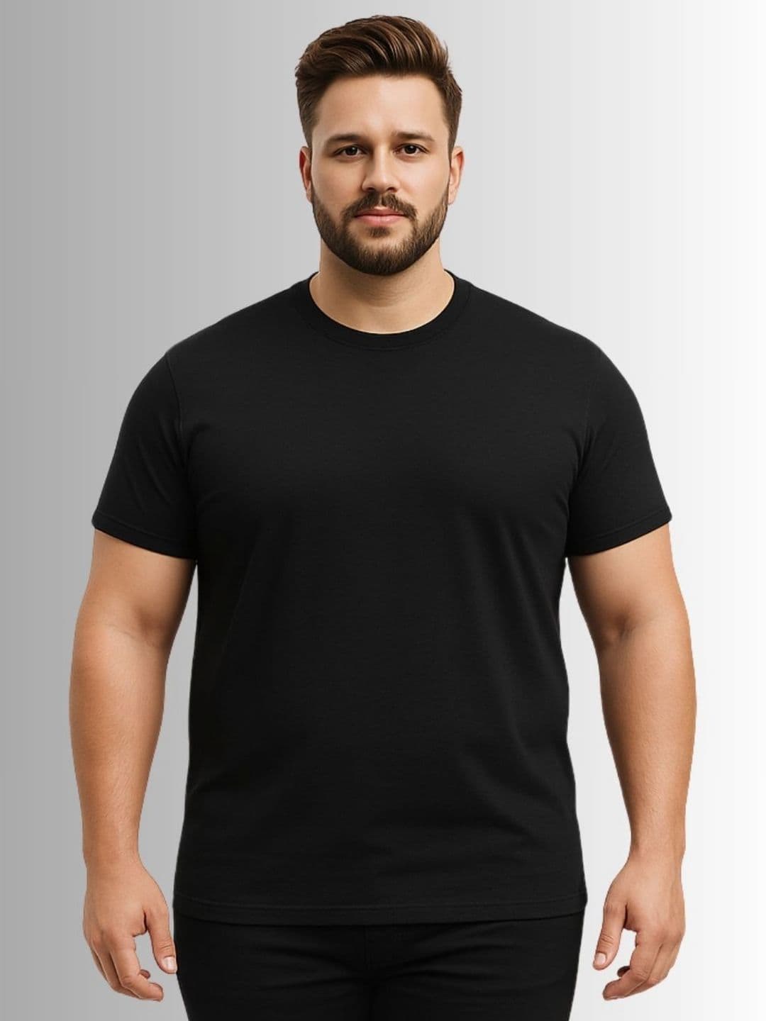 KART BLACK Men Plus Size Solid Round Neck Cotton T-shirt - view 1