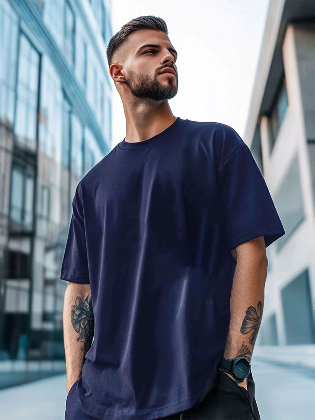 AUSK Men Solid Round Neck Cotton Oversized T-shirt - view 1