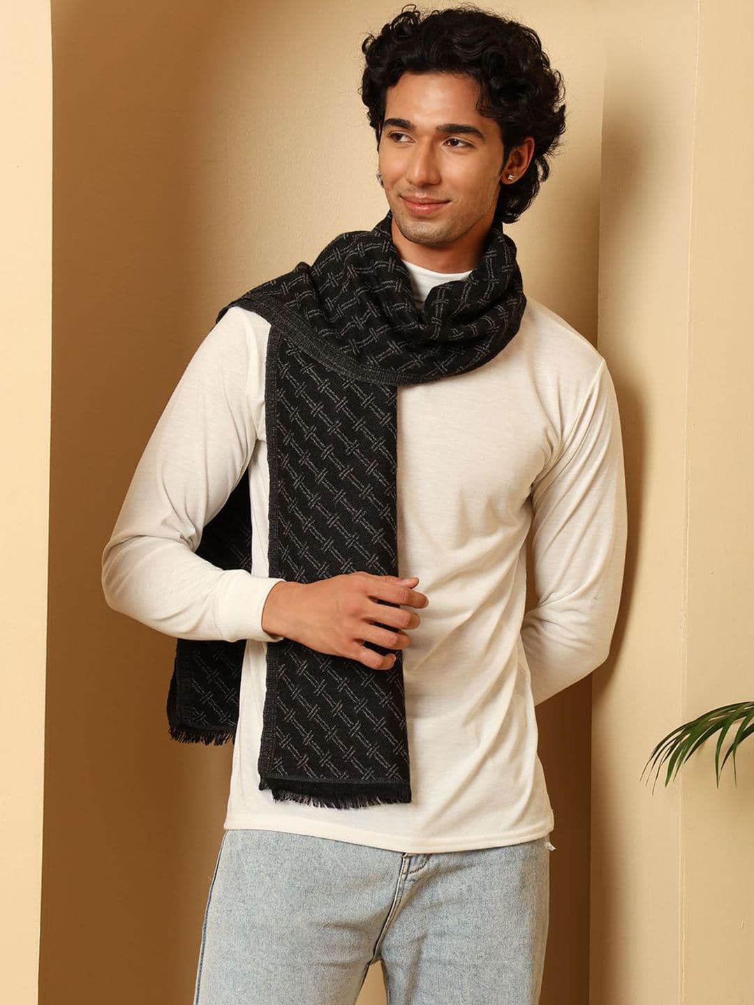 Tweedle Men Self Design Monochrome Mufflers - view 1