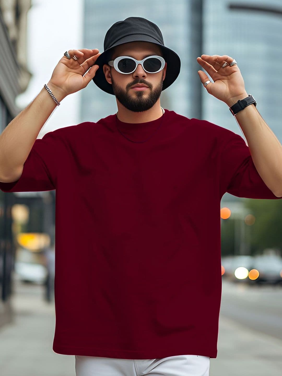 AUSK Men Solid Round Neck Cotton Oversized T-shirt - view 1