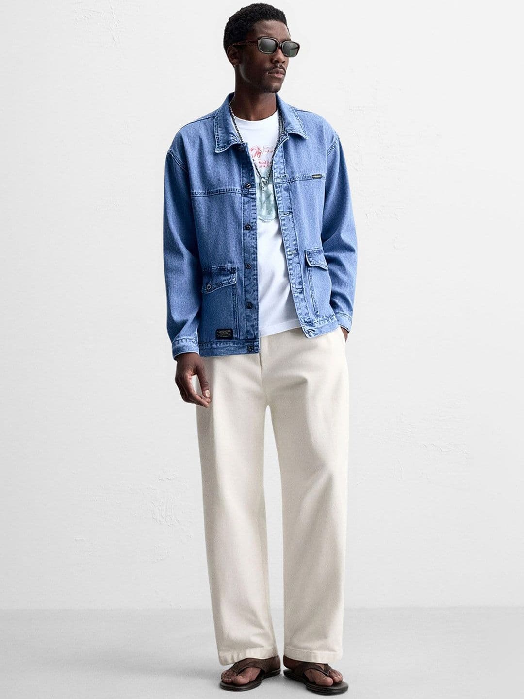 Mast & Harbour Men Spread Collar Solid Denim Jacket - view 1