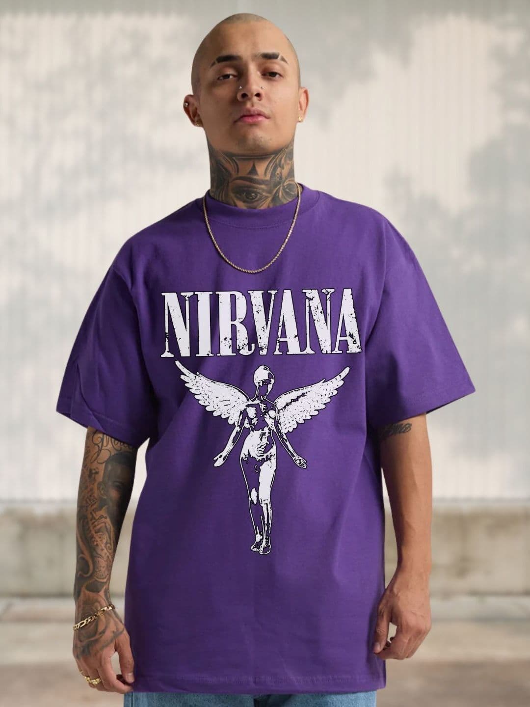 Cool Plus Men Nirvana Graphic Printed Round Neck Cotton Oversized T-shirt - view 1