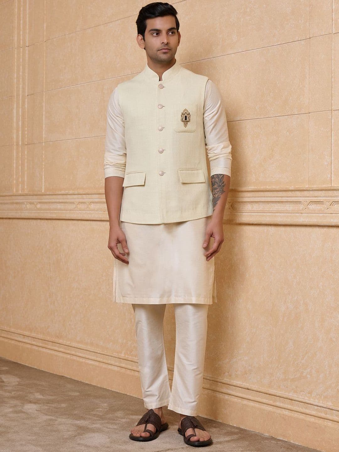 Tasva Men Embroidered Pure Cotton Nehru Jacket - view 1
