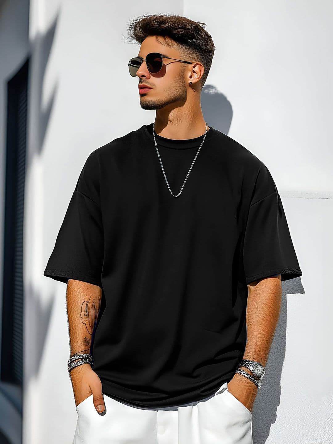 AUSK Men Solid Round Neck Cotton Oversized T-shirt - view 1