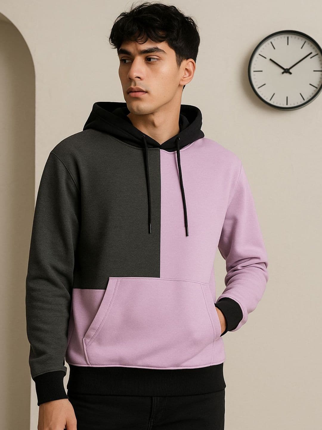 Mast & Harbour Men Colourblocked Hooded Pullover Sweatshirt - view 1