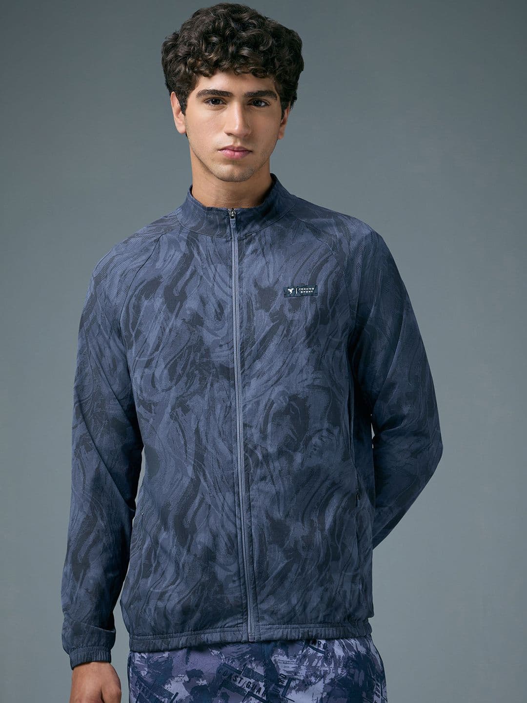 Technosport Men Mock Collar Abstract Printed Lightweight Sporty Jacket - view 1