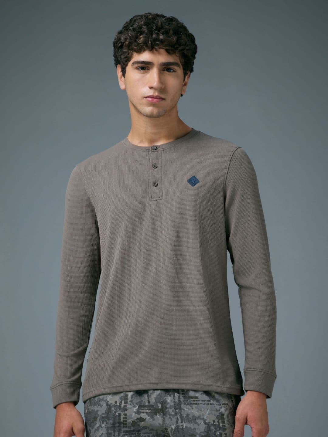 Technosport Men Anti Static Self Design Henley Neck Slim Fit T-shirt - view 1
