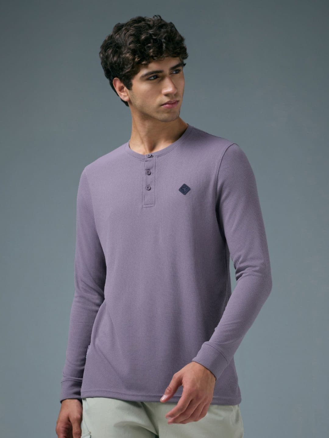 Technosport Men Anti Static Self Design Henley Neck Slim Fit T-shirt - view 1