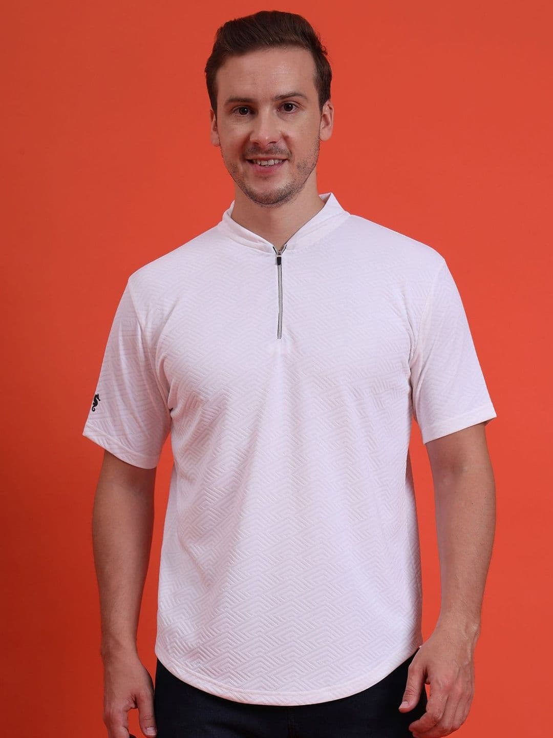 Eppe Men Mandarin Collar Tee Casual Wear Half Sleeve Polyester Textured T-shirt - view 1