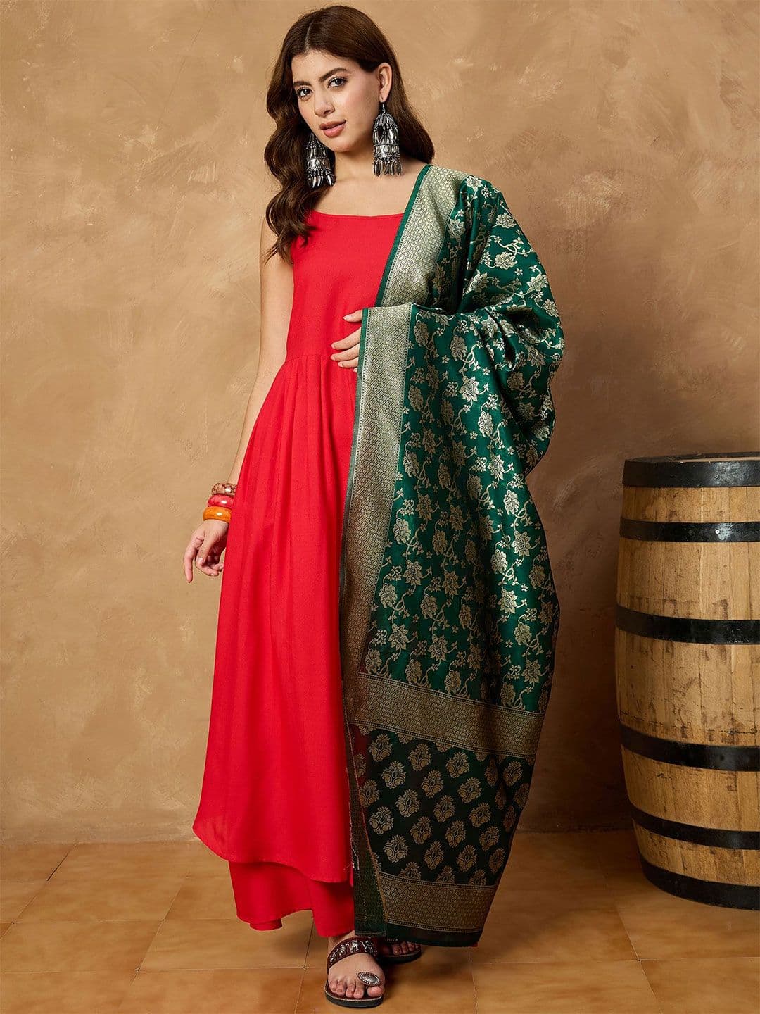InWeave Floral Woven Design Banarasi Dupatta With Zari Border - view 1