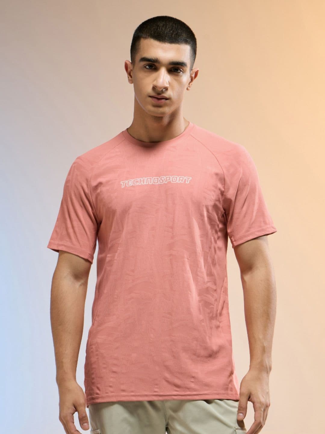 Technosport Men Anti Static Self Design Round Neck Slim Fit T-shirt - view 1