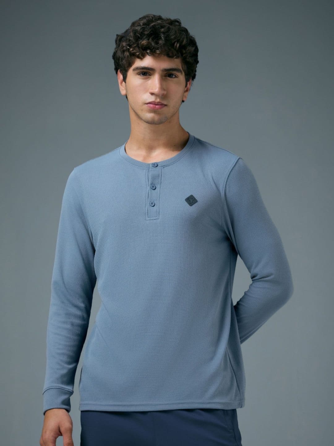 Technosport Men Anti Static Self Design Henley Neck Slim Fit T-shirt - view 1