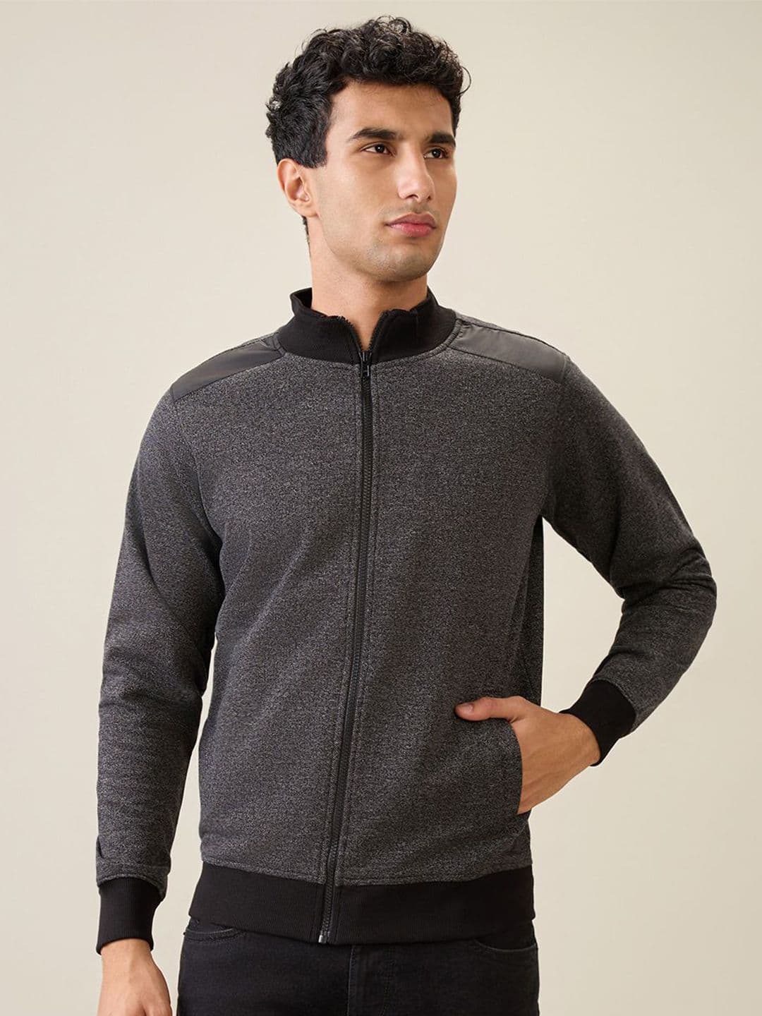 Parx Men Self Design Mock Collar Long Sleeve Zipper Open Front Jacket - view 1