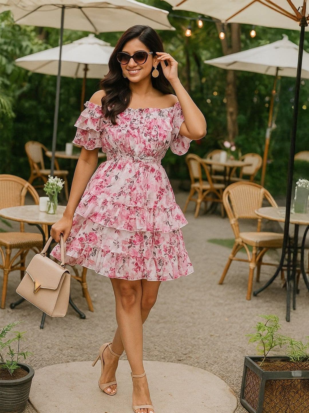 all about you Women Floral Printed Off-Shoulder Flared Sleeve Ruffled Fit & Flare Dress - view 1