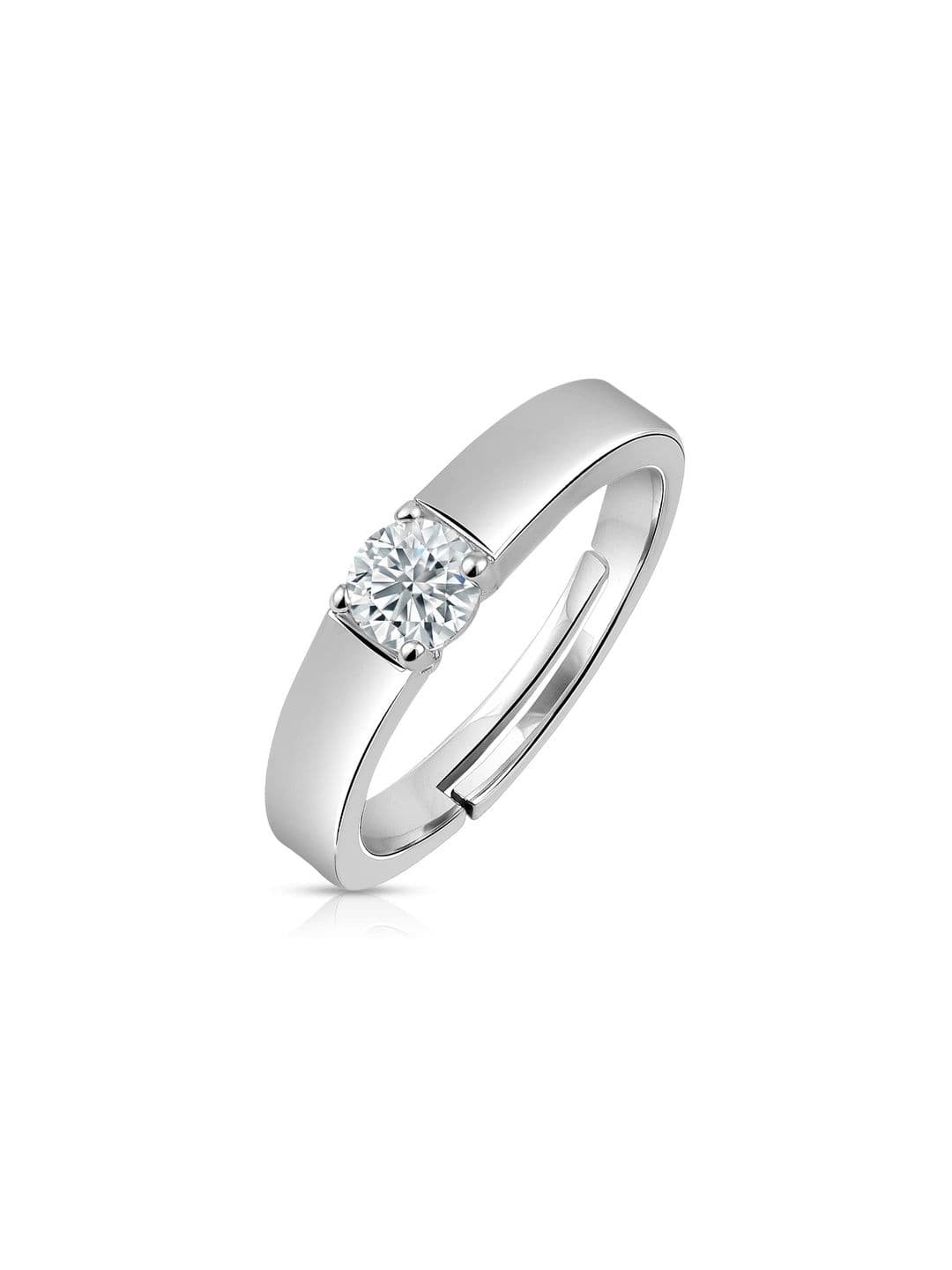 Moneekar Jewels Unisex Platinum-Plated Cubic Zirconia Studded Adjustable Finger Ring - view 1